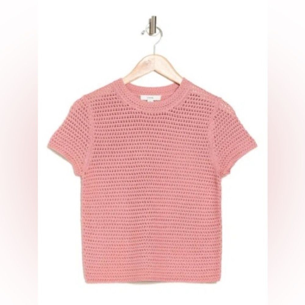 NWT Vince Crochet Knit Pink Sweater T Shirt Tee Short Sleeve Size M - Picture 4 of 9
